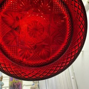 4 Vintage Glass Plates Arcoroc 8" Ruby Red Lunch Plates, Antique Ruby Pattern.